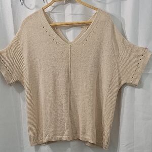 99 Jane Street XL Beige Knit Top Blouse Short Sleve V-Neck